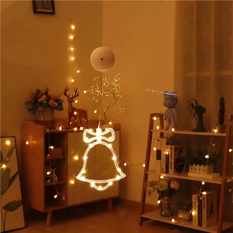 Christmas Window Hanging LED Light Suction Cup Stars Snowflake Bell Decoration Shop Window Glass Atmosphere Scene Christmas Eve