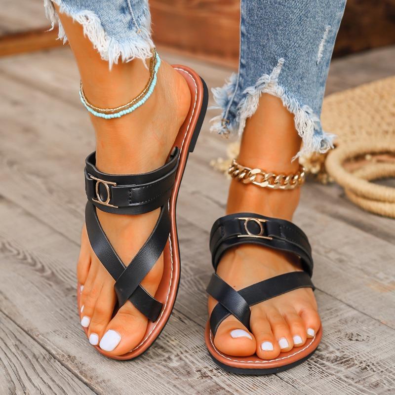 New Summer Women's Plus Size Toe Loop Fashion Flat Casual Slide Sandals