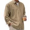 Men's Solid Color Corduroy Button Down Shirt, Loose Fit Lapel Casual Long Sleeve Shirt