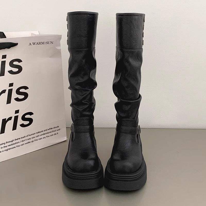 

Black high boots autumn and winter thick-soled boots women s 2025 new heightening thin leg knight boots can be worn twice 40 чёрный