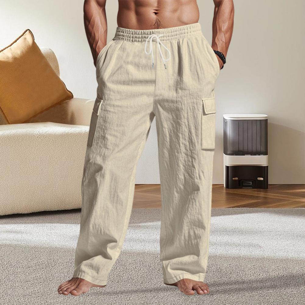 Herren Leinen Lange Hosen Sommer Einfarbig Atmungsaktiv Baggy Hosen Männlich Lässig Elastischer Bund Lässige Hosen Harajuku Hosen