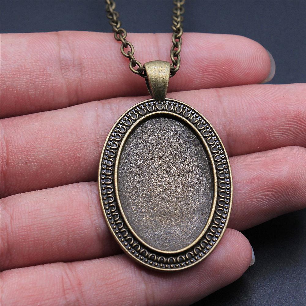 45cm Or 70cm Long Chain Necklace Oval Glass Cabochon Base Setting Tray Minimalist Jewelry Components QN054