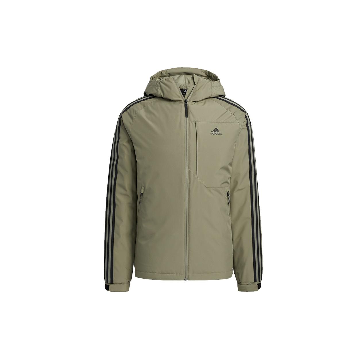 Men s adidas 3St Down Jkt Outdoor Sports Hooded With Down Feather Military Green Jacket H23083 XS