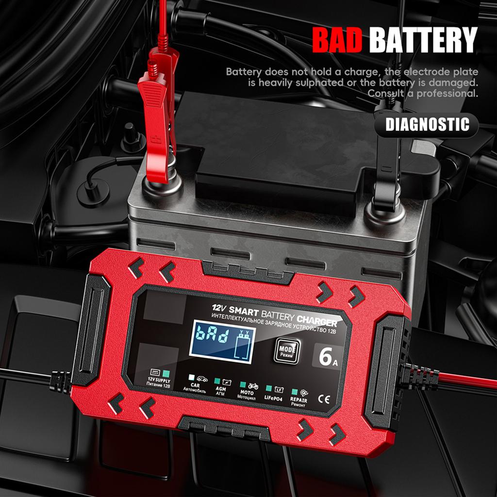 Automatisches Erhaltungsladegerät, 12V 6A Intelligentes Batteriewartungsgerät Desulfator mit Temperaturkompensation für