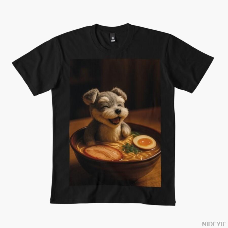 

Милая футболка с собакой, купающейся в рамене, для мужчин и женщин, 100% хлопок, футболки с коротким рукавом, топы 1112-4 4XL