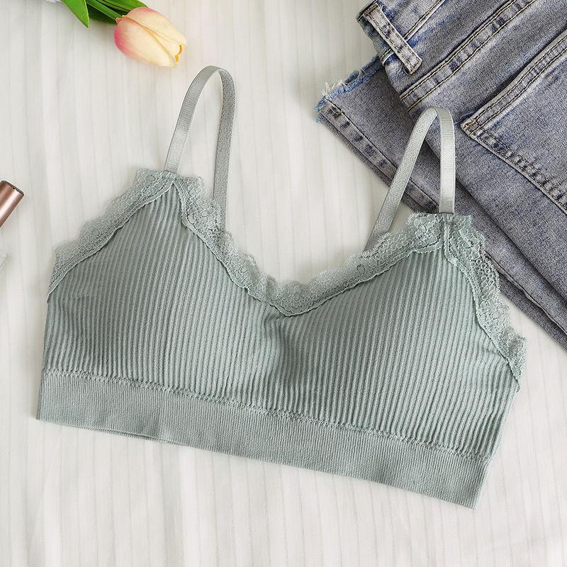 

Korean Style Lace Underwear for Women Padded Backless Cami Wire Free Bra Sling Tank Top L