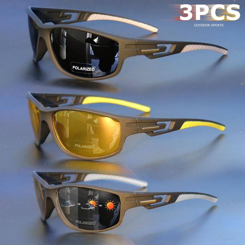 3 Stück polarisierte Sportsonnenbrillen für Herren, strapazierfähiger matter Rahmen, HD polarisierte Gläser, Wandern, Angeln, Motorsport, Freizeit