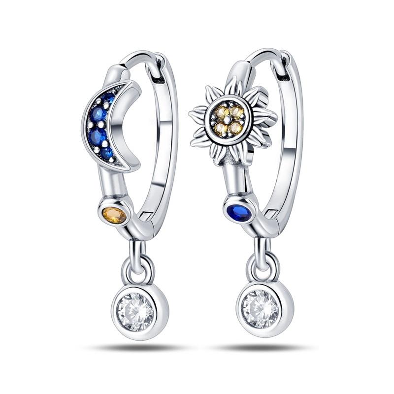 925 Silver Simple Sun Small Sugar Cube Star Moon Women Earring Brilliant Wedding Engagement Star Earrings Jewelry Gifts