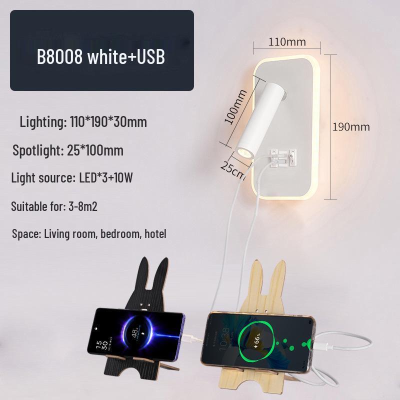 Modern Minimalist Indoor LED Wall Lamp with USB Reading Light for Bedroom or Living Room.