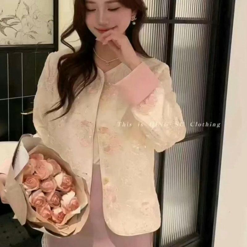 

Женский кардиган с китайской вышивкой, с длинным рукавом, для защиты от солнца – Весенне-летняя приталенная куртка Medium розовый