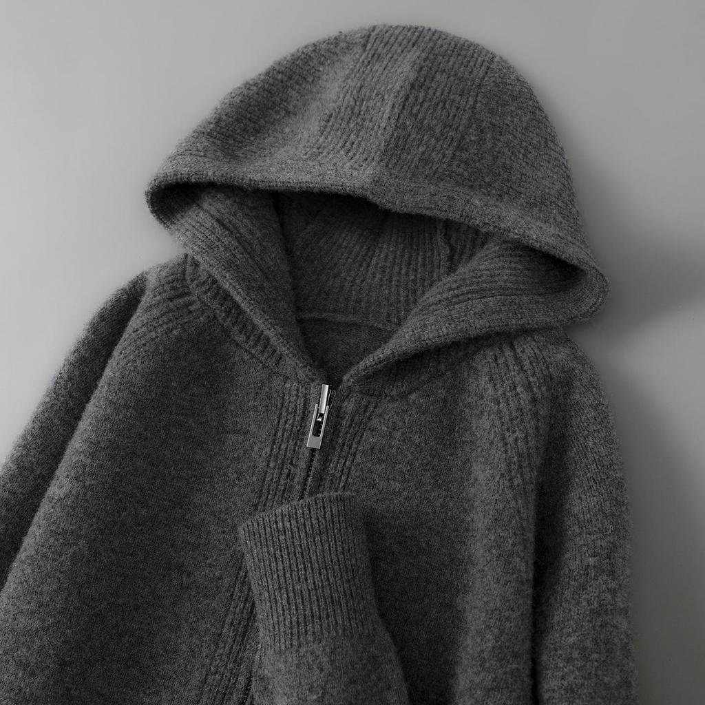 Men's 100% Australian Wool Hooded Cardigan - Heavyweight, Thick, Loose Casual Hoodie with Zipper