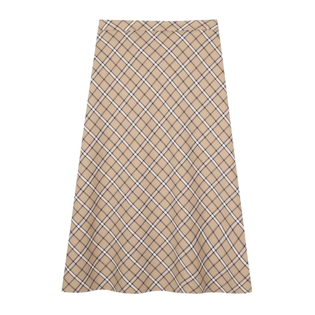 Korean High Waist Plaid A-Line Midi Skirt - Plus Size, Flaw-Slimming Women's Fall Fashion (66070)