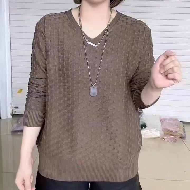 Maglione in Maglia a Maniche Lunghe da Donna Primavera e Autunno Madre Pigra Tinta Unita Ampio Top