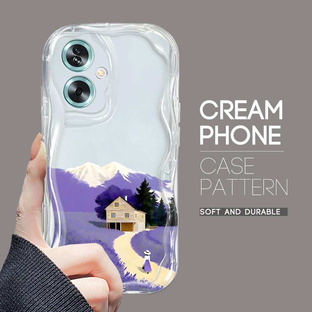 Søt tegneseriemønster kremteksturhus Bølget kant mykt silikondeksel Telefonveske for OPPO Reno Realme