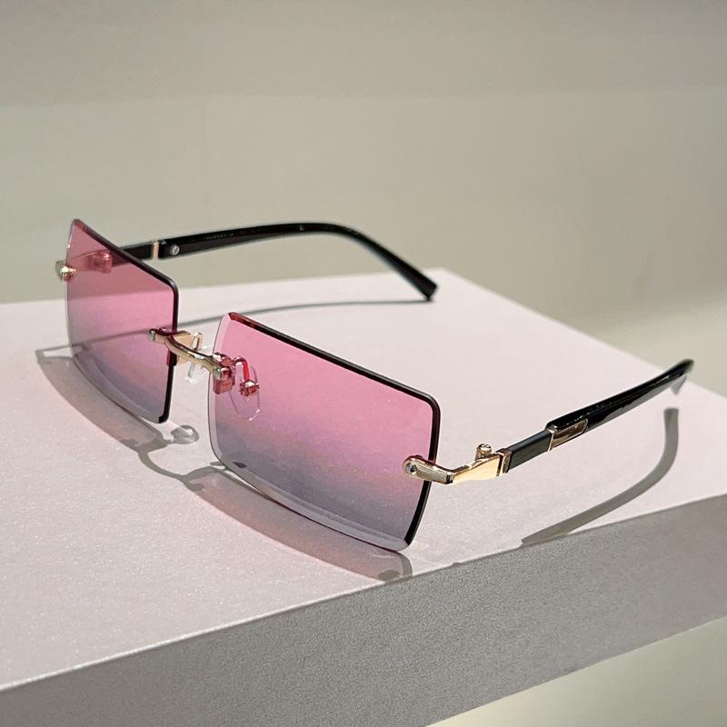 Y2K Rimless Luxury Square Sunglasses Women Men Vintage Punk Colorful Diamond Cutting UV400 Sun Glasses