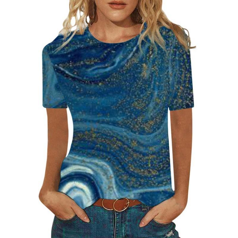 Women's Summer 3D Printed Short Sleeve V-neck Top T-shirt for Women