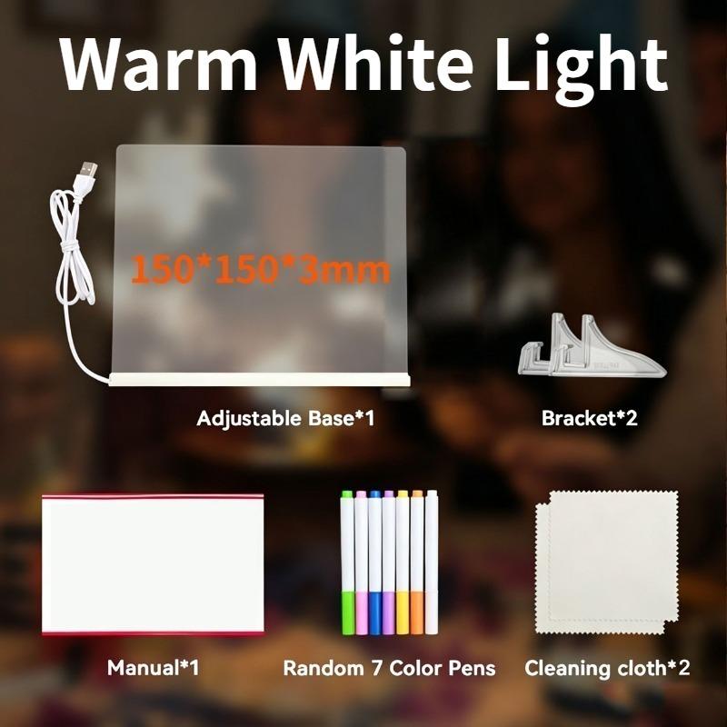 DIY Rewritable Glowing Acrylic Message Board Lamp, Light Up Drawing Board for Kids, Comes with 7 Vibrant Color Marker Pens