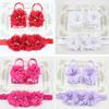 Cute Newborn Baby Infant Girl Rose Flower Headband + Barefoot Ring Sandals Shoes
