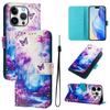 For iPhone 16 Pro Case Pattern Printing Wallet Phone Cover with Strap