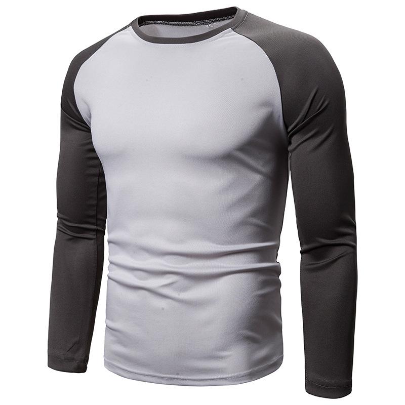 

Men S Color Matching Top Men S Long-Sleeved T-Shirt Splicing Round Neck Men S T-Shirt Simple And Casual XXXL світло-сірого кольору