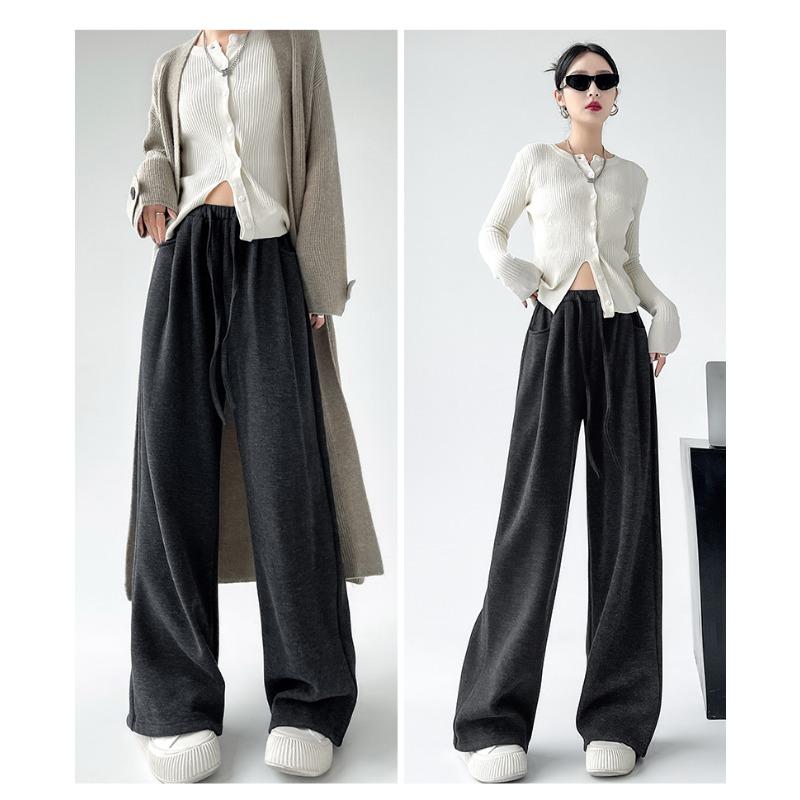 Real autumn and winter new glutinous rice pants women's high waist loose drape straight casual wide-leg pants thickened and velvet pants
