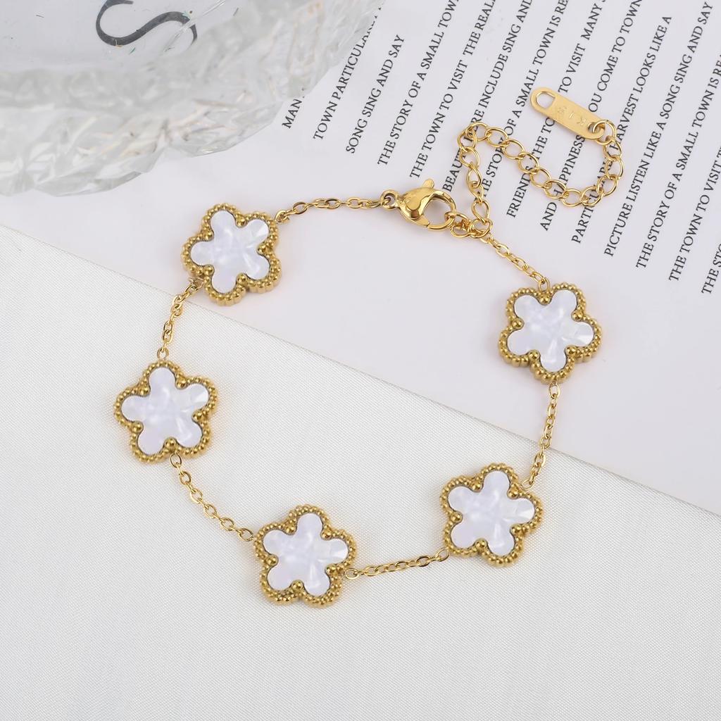 Color Zircon clover stainless steel new plant five-leaf flower bracelet hot Zircon Zircon gifts for women