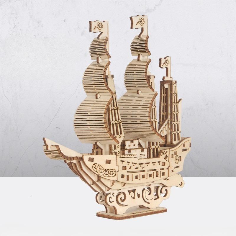 1Pc Wooden Ocean Sailboat Model Three-dimensional Puzzle Children's Toy Tabletop Decoration