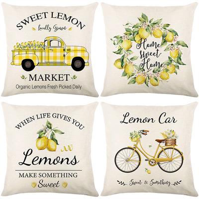 Neue Frühlings- und Sommer-Kissenbezüge Leinen Gelb Zitrone LKW-Druck Heimkissen Kissenkombination