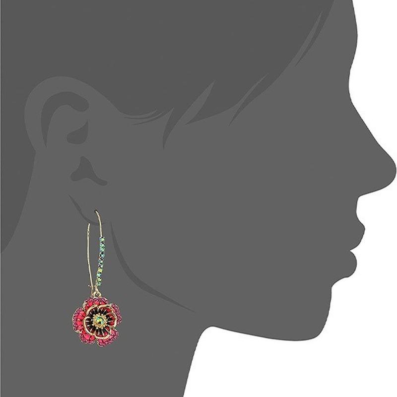 Exquisite Rose Flower Hook Earrings Luxury Gold Color Earring Colorful Crystals And Red Enamel Dangling Earrings Wedding Jewelry