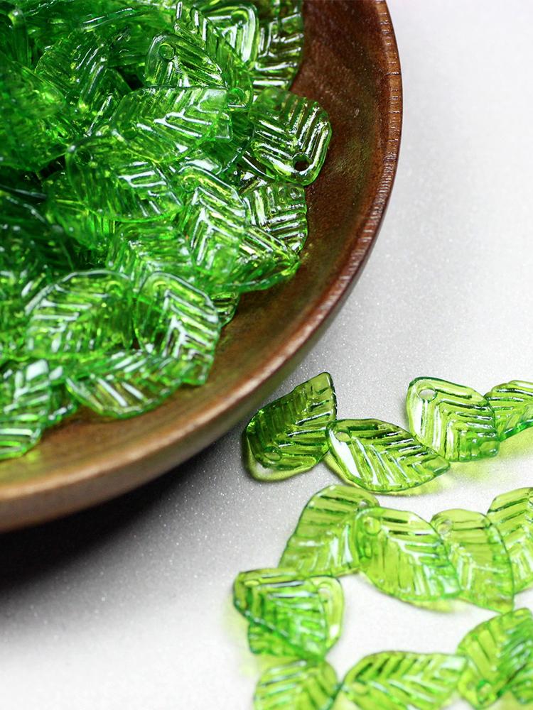 Creative Pendant Beads Fashion Acrylic DIY Handmade Accessories 100Pcs Leaf Earring Ornament Materials Jewelry Making Green