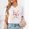 AZ 26 Alphabet Unisexs VNeck TShirt Pink Sakura Letter B Graphic T Shirts Unisex Letters ABCD Casual Tees Fashion Y2K Tops