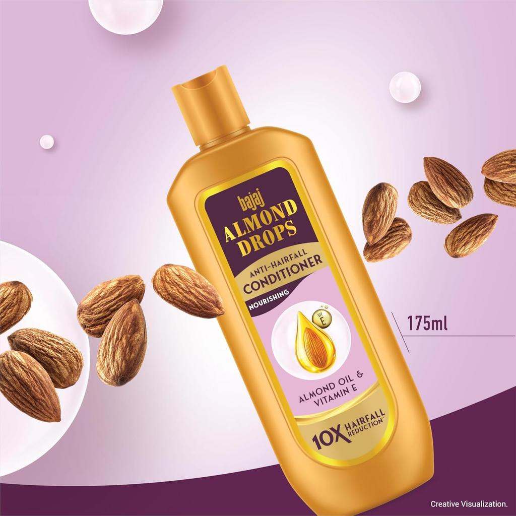 Bajaj Almond Drops Anti Hairfall Conditioner 175ML Pack Of 1 For Dry Frizzy Hair Smooth Manageable Locks
