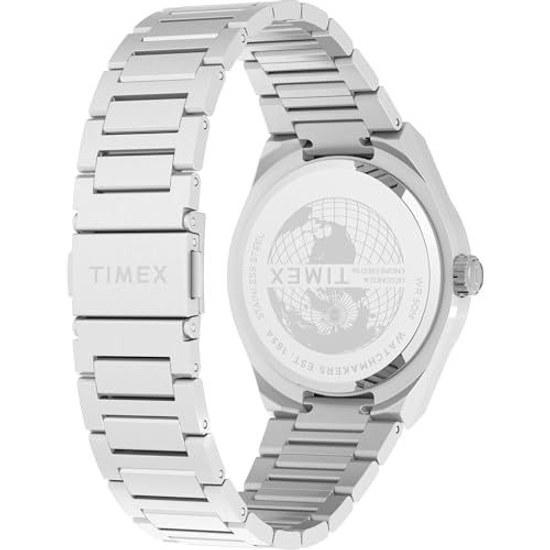 Timex Mens Q Continental Day Date 39mm Watch - Stainless Steel Bracelet Blue Dial Case