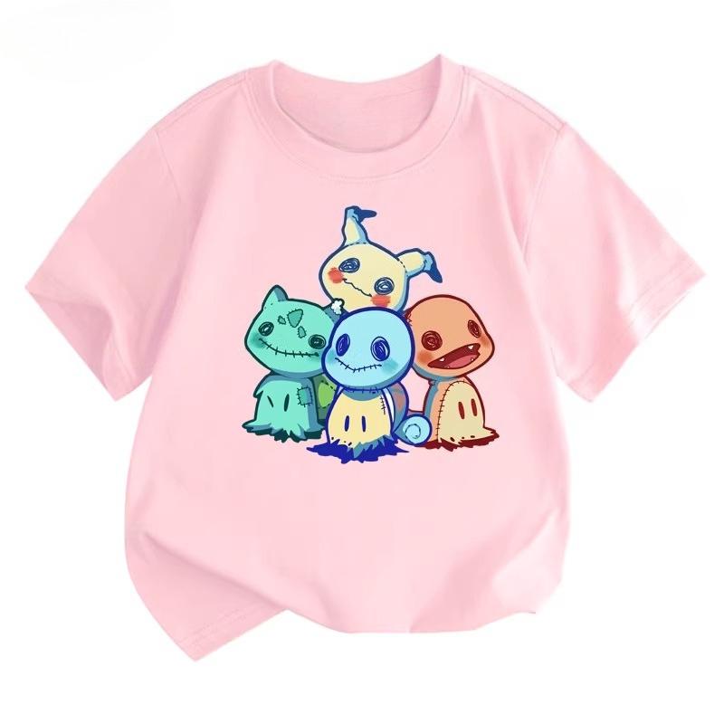 Potdemiel Summer New Pikachu Kids' 100% Cotton T-Shirt, Comfortable and Breathable, Suitable for Boys and Girls