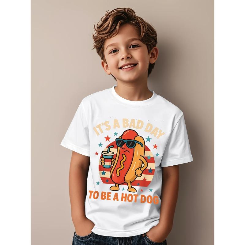 European sizes It S A Bad Day to Be A Hot Dog Funny 4Th July Funny Aesthetic Graphic Kid T-Shirt Cute Kid T Shirts Trending Tops Tees for Kid 110 белый