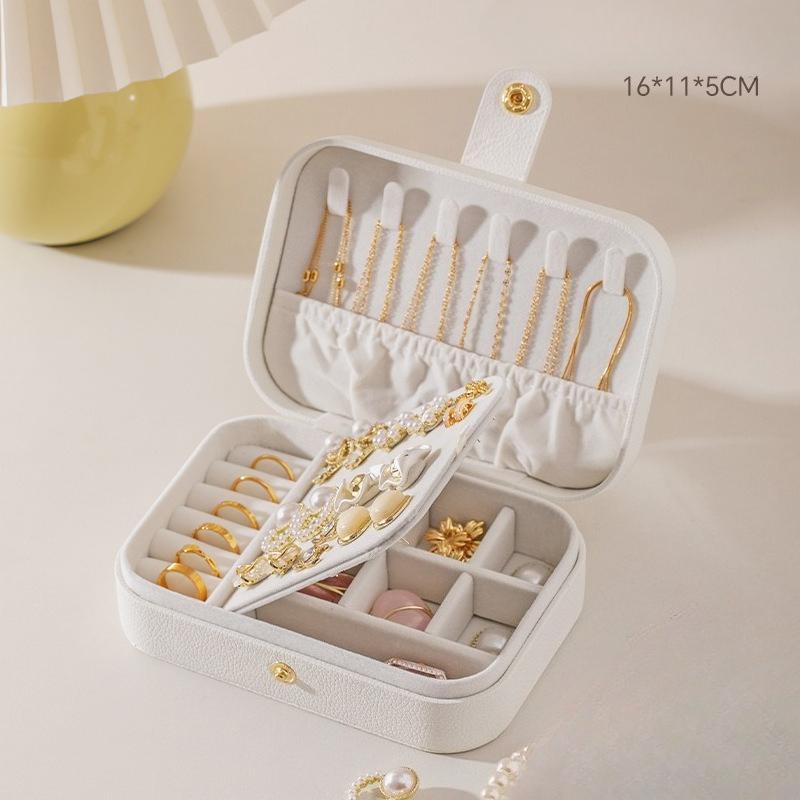 Lockable Zoned Jewelry Box with Stud Earrings, Necklace and Ring, Large Capacity, Multi-layer Leather, Light Luxury Dust-proof Jewelry Storage
