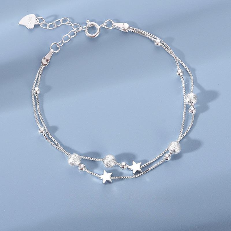 Silver Star Beaded Bracelets for Women Original Designer Double Layered Adjustable Bracelet Party Jewelry