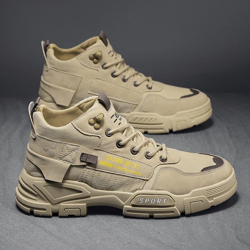 

Мужская обувь, для строительных работ, грязеотталкивающая и нескользящая рабочая обувь, толстая подошва, увеличивающая рост рабочая одежда для улицы, ботинки Martin для мужчин 43 бежевый