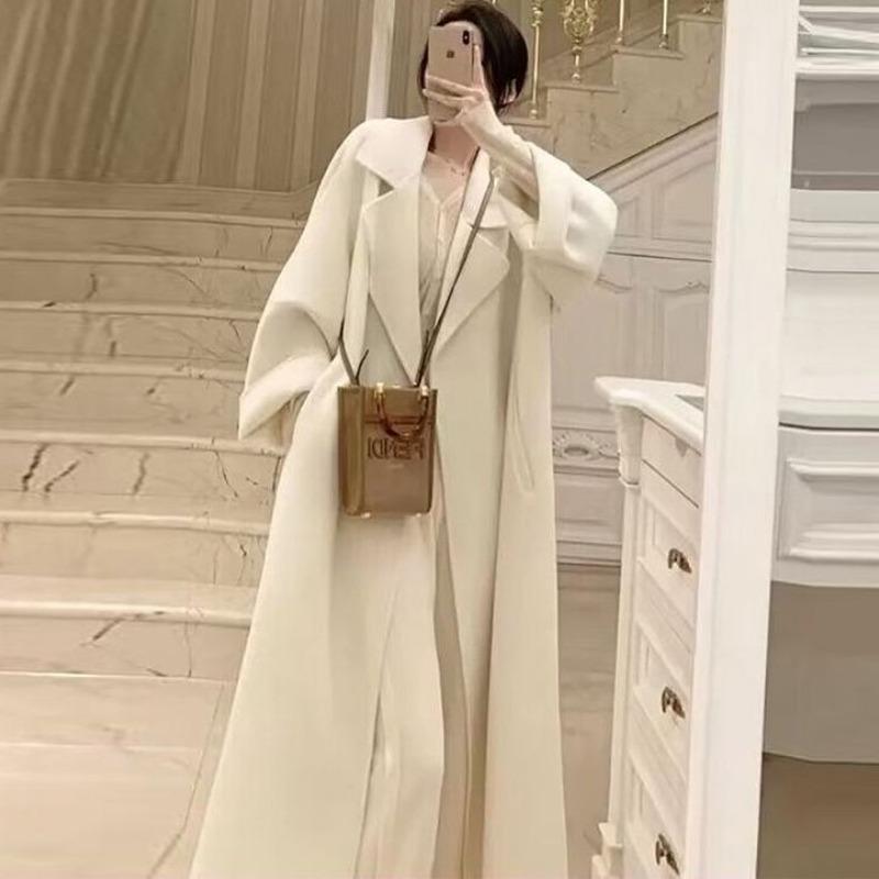 

Осінь Зима Повсякденна Мода Однотонний На шнурівці Пальто Жіночий Простий Універсальний Вовняна Тканина Верхній одяг Кардиган Топ S білий