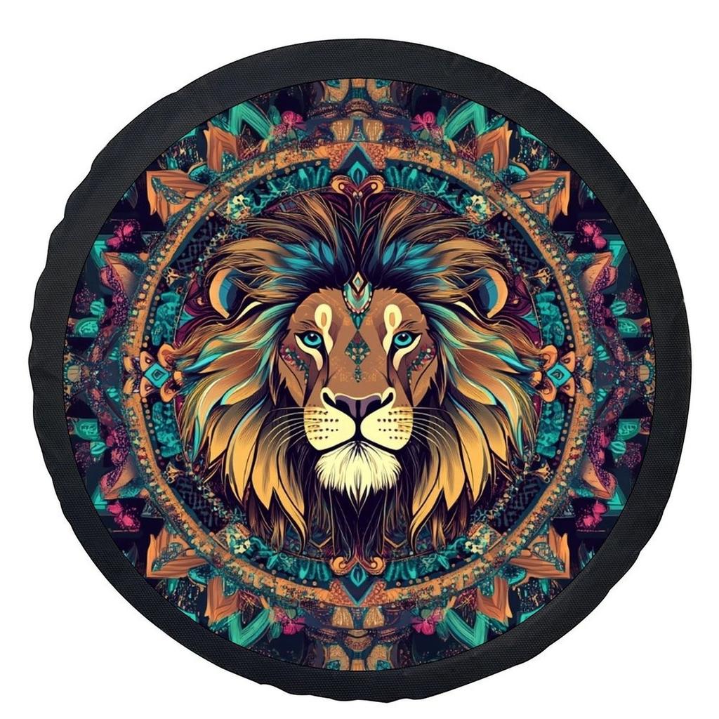 1pc Mandala Lion Themed Tire Cover Wheel Cover - Vibrant Lion & Geometric Design, Durable Polyester, Fit For Most Cars, Stylish
