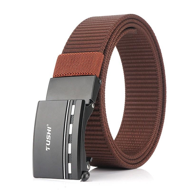 Thickened Toothless Non-perforated Belt Men s Automatic Buckle Casual All-matching Nylon 120cm коричневый