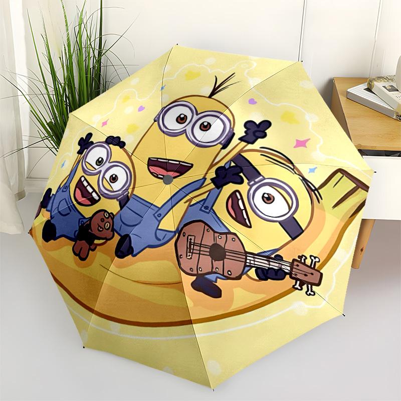 1pz Ombrello Pieghevole Automatico Apri/Chiudi Musica Minions, Struttura a 8 Stecche Antivento, Ombrello Leggero da Viaggio per Donne/Uomini,a0903203