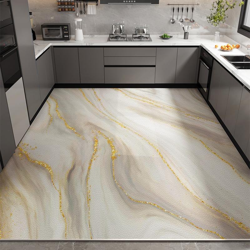 Kitchen Floor Mat Waterproof Non-slip Oil-resistant Leather Carpet PVC Large Size Imitation Marble Geometric Rug Home Decora Mat