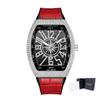 PINTIME Men's Luxury Tonneau Watch Shiny Metal CZ Case Rubber Strap Quartz Fashion Wristwatch Male Clock Relogio Gifts