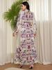 Dubai-Inspired Islamic Floral Lantern Sleeve Dress with Stand Collar
