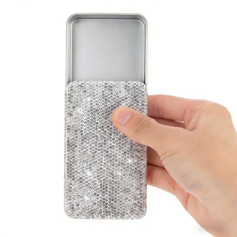 Metal Storage Holder With Glittering Diamonds Smooth Sliding Cover Designs Storage Stylish Accessory
