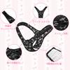LittleForBig Men's T-Back Low-Waisted Briefs with Cute Ribbon Decorations and a Floral Mesh Design, Black, Size S
