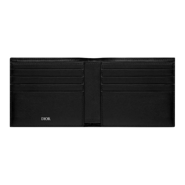 Dior Bestickte Monogramm Ledergefütterte Kurze Doppelfaltbare Stoff Geldbörse Unisex Geldbörse Beige Schwarz 2OBBH027YSE-H05E
