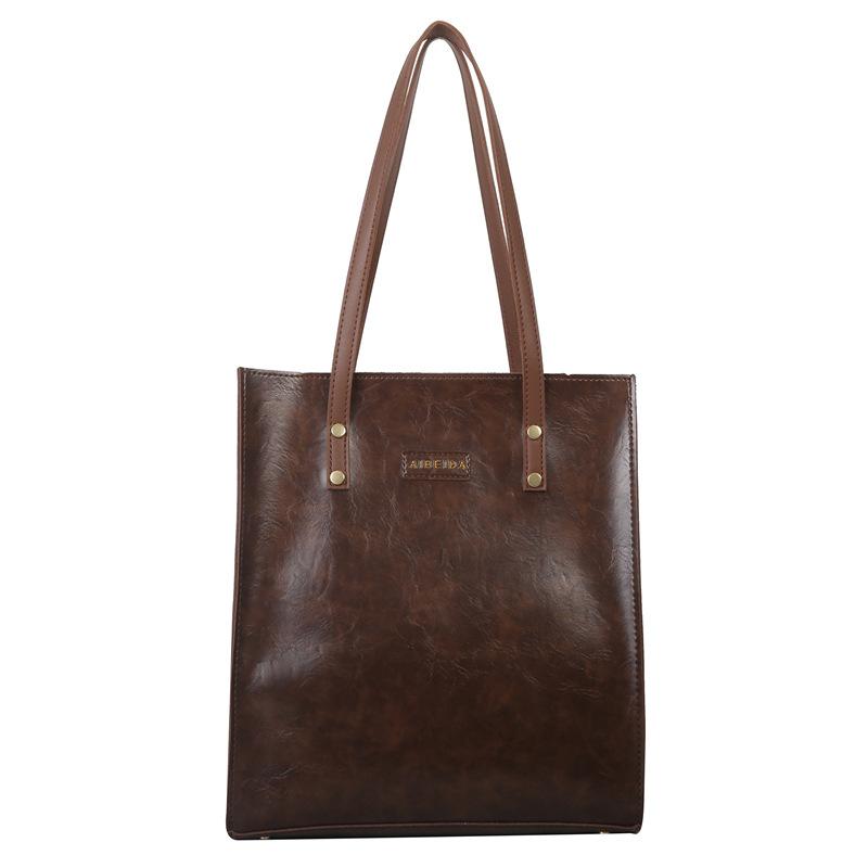 

Новая ретро сумка-багет из масляной вощеной кожи через плечо и подмышку, женская студенческая вертикальная сумка-тоут для учебы, модная вместительная сумка для поездок на работу