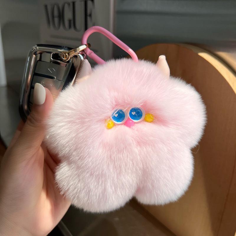 Imitation Otter Rabbit Fur Calf Keychain Fluffy Pompon Key Chain Trinket Lovely Keyring Bag Car Gift